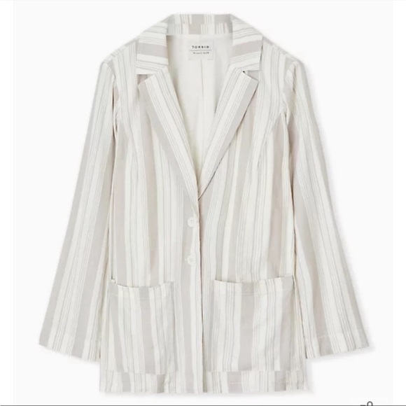 Torrid Taupe Stripe Linen Blend Blazer - Picture 2 of 14